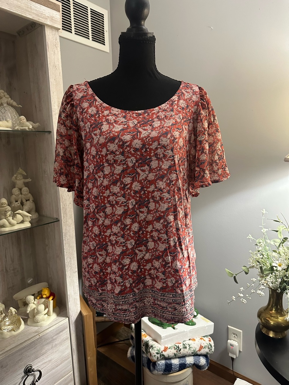 Lucky Brand Red Floral Scoop-Neck Short Sleeve Tunic